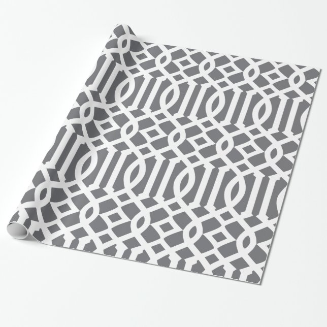 Papel De Regalo Patrón gris oscuro y enrejado blanco (Desenrollado)