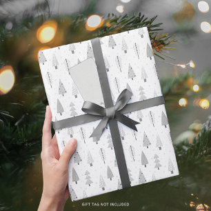 Papel De Regalo Patrón gris plateado de los árboles navideños mode