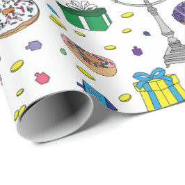 Papel De Regalo Patrón Hanukkah blanco