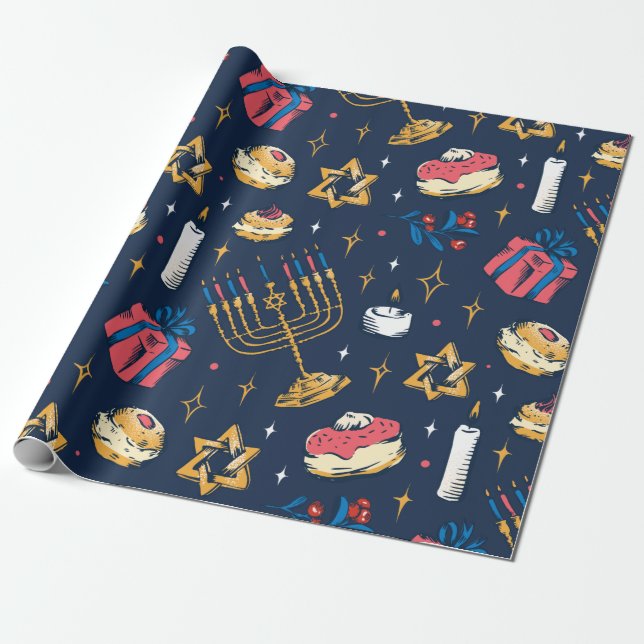 Papel De Regalo Patrón Hanukkah Regalo judío Hannukah verano lindo (Desenrollado)