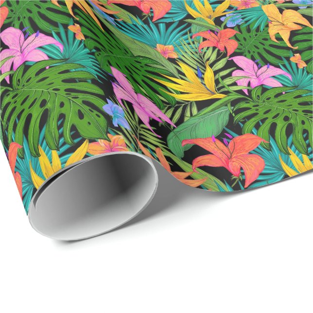 Papel De Regalo Patrón hawaiano de hojas tropicales (Esquina del rollo)