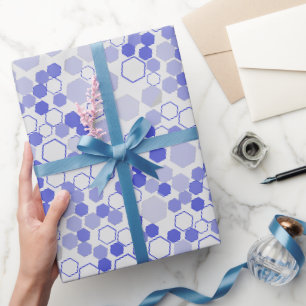 Papel De Regalo Patrón hexagonal 01b.Azul. Offwhite BG