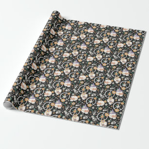 Papel De Regalo Patrón Hippie Halloween Skulls and Floween