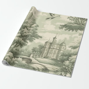 Papel De Regalo Patrón histórico verde francés de toile escénico