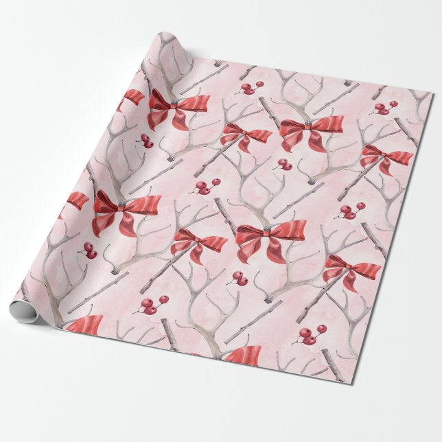 Papel De Regalo Patrón holly de cintas rosadas para navidades (Desenrollado)
