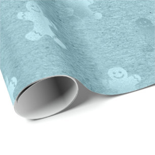 Papel De Regalo Patrón hombre de pan de jengibre de Navidades azu