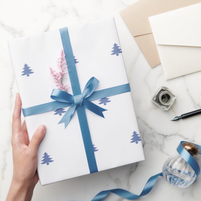 Papel De Regalo Patrón icónico del árbol de Navidad azul y blanco (Regalar)