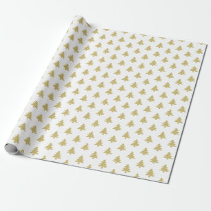 Papel De Regalo Patrón icónico del árbol de Navidad dorado/blan