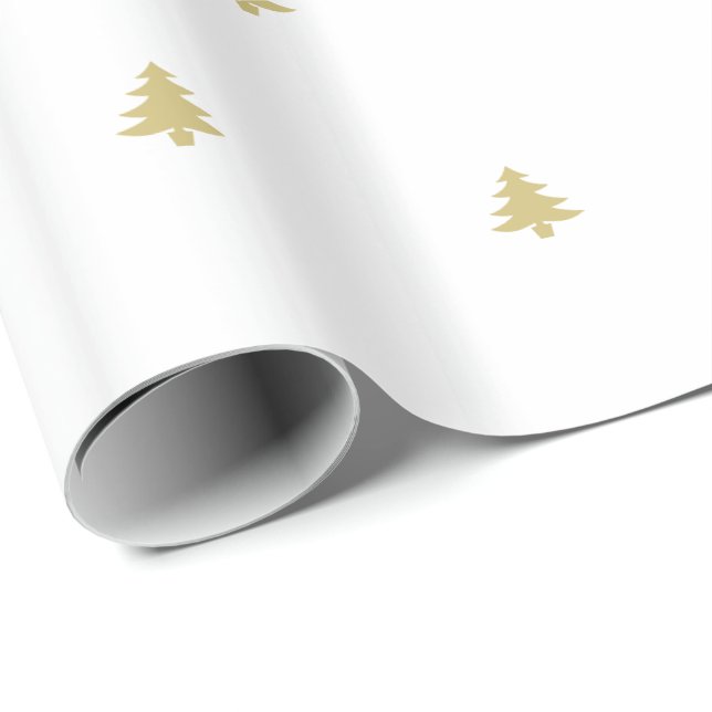 Papel De Regalo Patrón icónico del árbol de Navidad Oro/Blanco fes (Esquina del rollo)