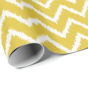 Papel De Regalo Patrón Ikat Chevron - amarillo y blanco mostaza
