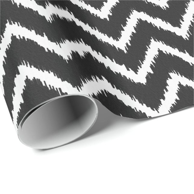 Papel De Regalo Patrón Ikat Chevron - Blanco y negro (Esquina del rollo)