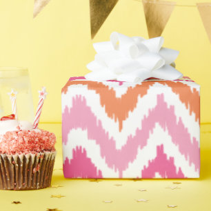 Papel De Regalo Patrón Ikat de zigzags de mandarina rosa