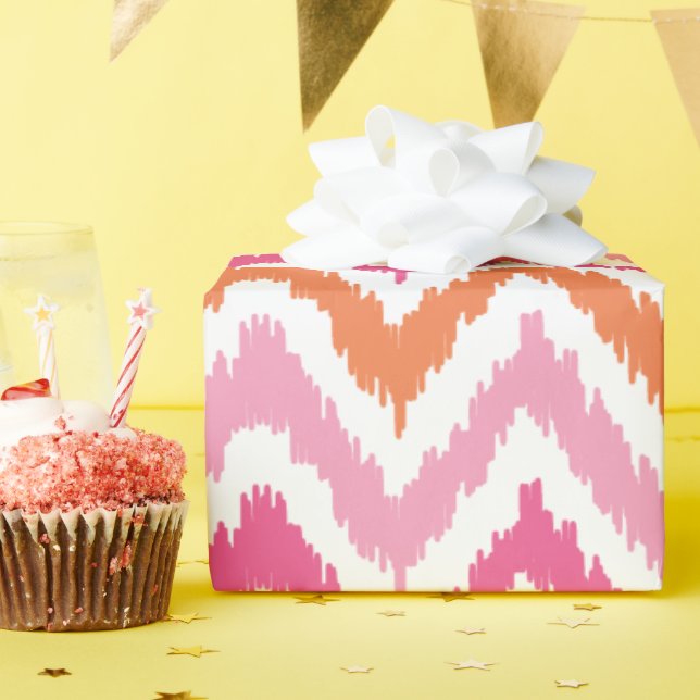 Papel De Regalo Patrón Ikat de zigzags de mandarina rosa (Fiesta de cumpleaños )