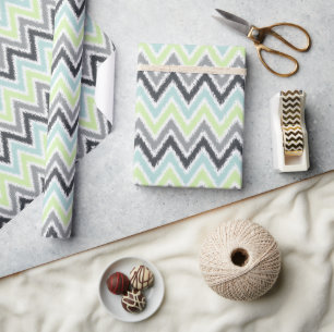 Papel De Regalo Patrón Ikat de Zigzags Gris Mint Verde