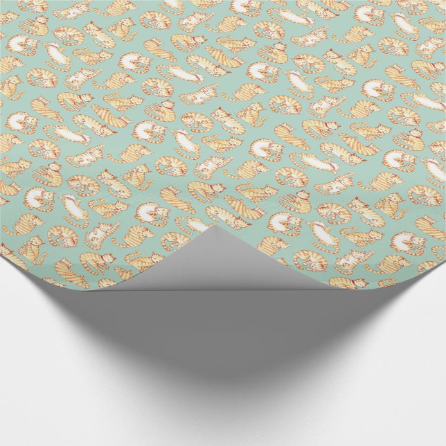 Papel De Regalo Patrón ilustrado de gatos de tabla naranja (Esquina)