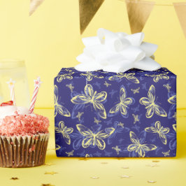 Papel De Regalo Patrón ilustrado de mariposa azul y amarilla