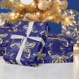 Papel De Regalo Patrón ilustrado de mariposa azul y amarilla