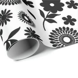 Papel De Regalo Patrón Inalámbrico De Flores Negra Y Blanca