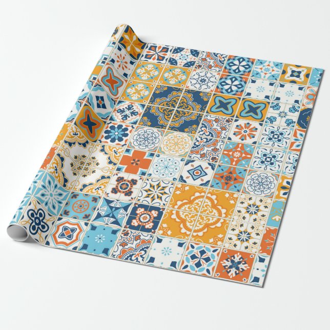 Papel De Regalo Patrón incomparable con azulejos portugueses. ilus (Desenrollado)