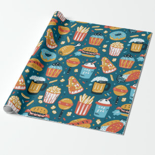 Papel De Regalo patrón incomparable de Iconos de comida rápida. Re
