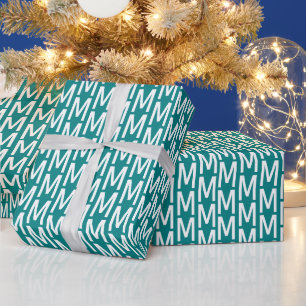 Papel De Regalo Patrón inicial de monograma personalizado blanco t