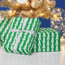 Papel De Regalo Patrón inicial personalizado verde blanco con mono