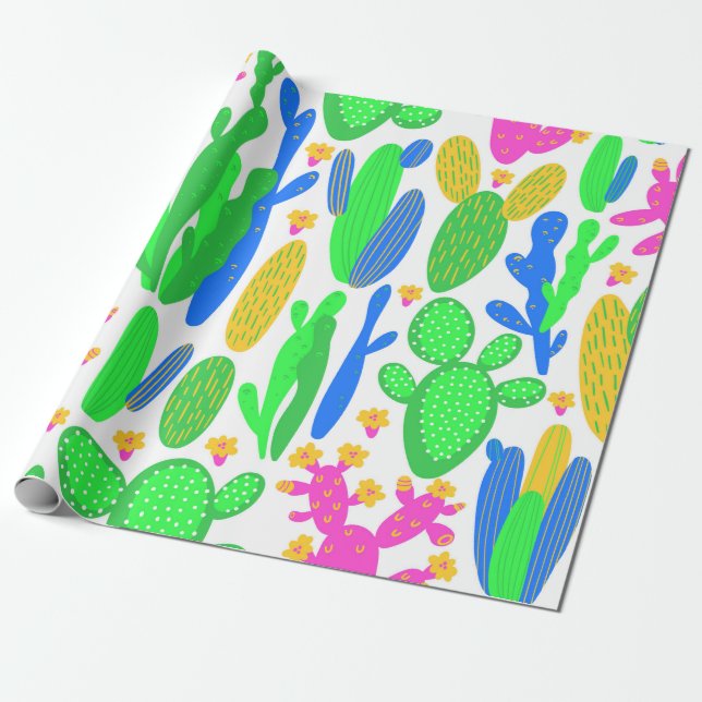 Papel De Regalo patrón ininterrumpido con cactus sobre fondo blanc (Desenrollado)