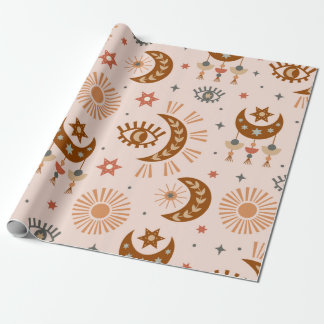 Papel De Regalo patrón ininterrumpido con ojo celeste, luna, sol