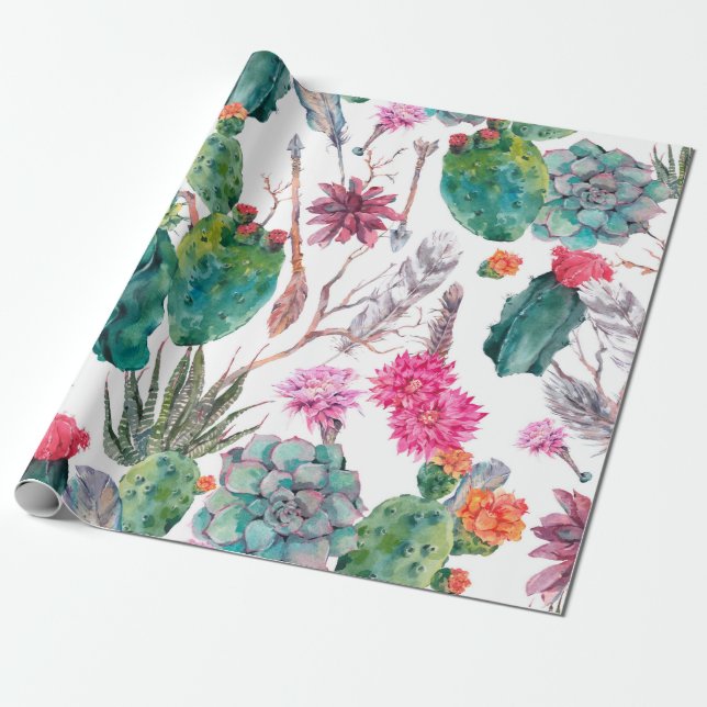 Papel De Regalo Patrón ininterrumpido de acuarela natural exótica (Desenrollado)