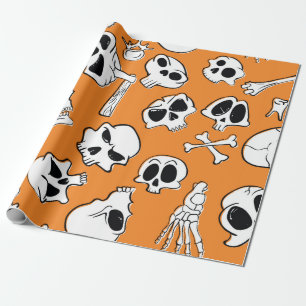 Papel De Regalo Patrón ininterrumpido de Halloween con cráneos y