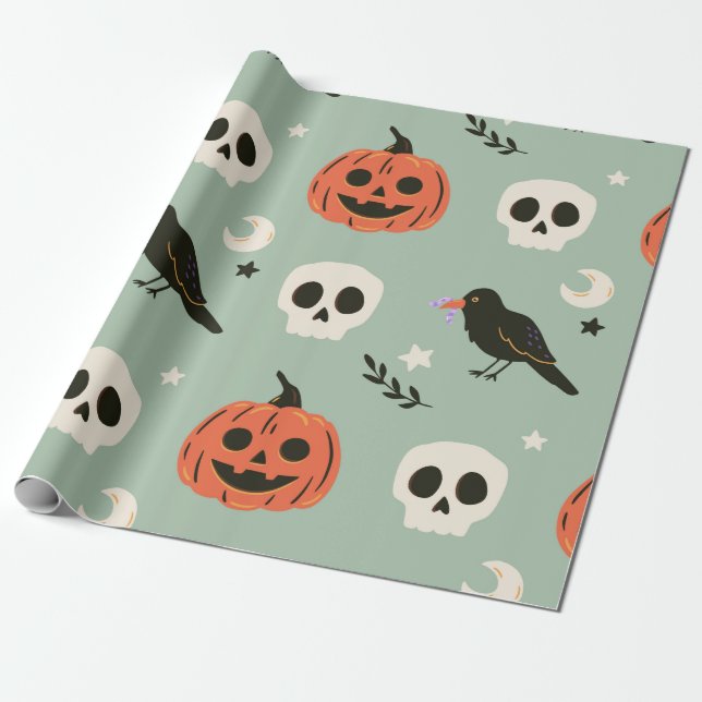 Papel De Regalo Patrón ininterrumpido de Halloween con ráfagas, cr (Desenrollado)