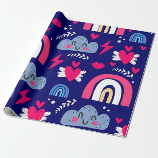 Papel De Regalo Patrón ininterrumpido de los niños, arco iris, nub