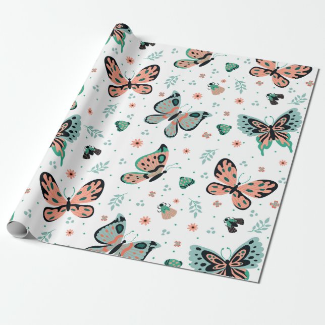 Papel De Regalo Patrón ininterrumpido de mariposas coloridas (Desenrollado)