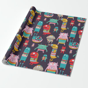 Papel De Regalo Patrón ininterrumpido de monstruos divertidos