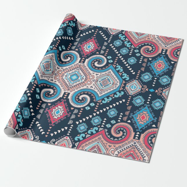 Papel De Regalo Patrón ininterrumpido de origen étnico tribal mexi (Desenrollado)