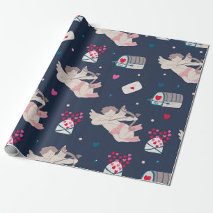 Papel De Regalo Patrón ininterrumpido de vintage con cúpidos de co