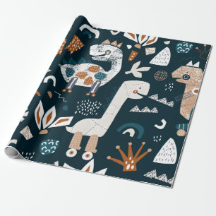 Papel De Regalo Patrón ininterrumpido infantil con dinosaurio dibu