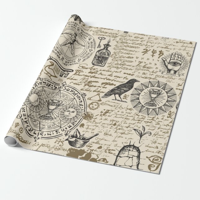 Papel De Regalo  patrón ininterrumpido sobre un tema de alquimia e (Desenrollado)