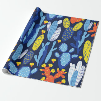Papel De Regalo patrón ininterrumpido vintage con cactus en azul o