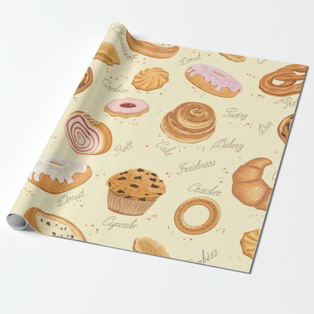 Papel De Regalo Patrón inmaculado con diferentes bollería (Desenrollado)