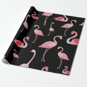 Papel De Regalo patrón inmaculado Cute flamencos sobre negro b
