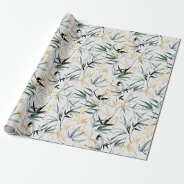 Papel De Regalo Patrón japonés de color de agua verde de oro de ba