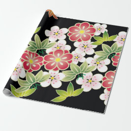 Papel De Regalo Patrón japonés de kimono floral fino rosa y amaril