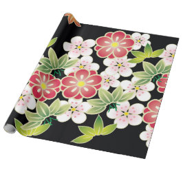Papel De Regalo Patrón japonés de kimono floral fino rosa y amaril