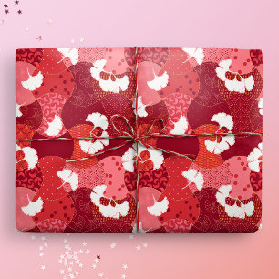 Papel De Regalo Patrón japonés de kimono Ginkgo rojo