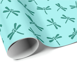 Papel De Regalo Patrón japonés de libélula, turquesa y Aqua