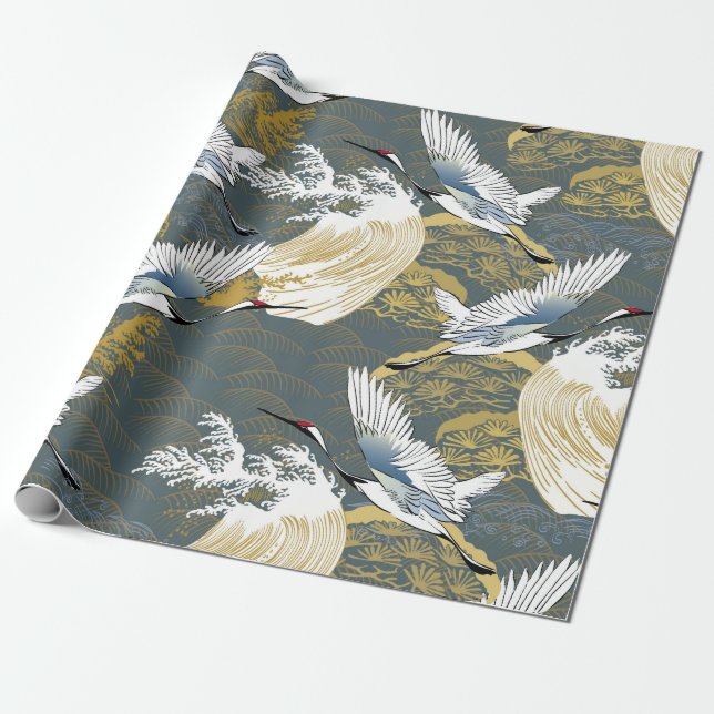 Papel De Regalo Patrón japonés. Fondo de motivos tradicionales con (Desenrollado)