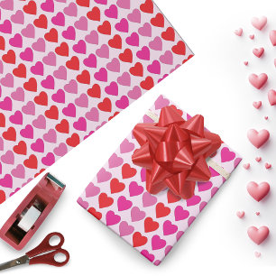 Papel De Regalo Patrón juguetón de corazones fucsia rosa rojo para
