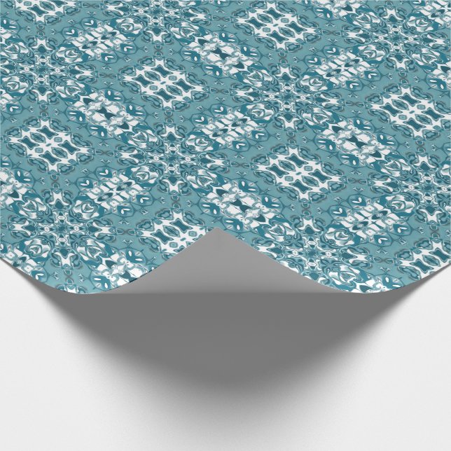 Papel De Regalo Patrón Kaleidoscopio Circular verde azulado (Esquina)