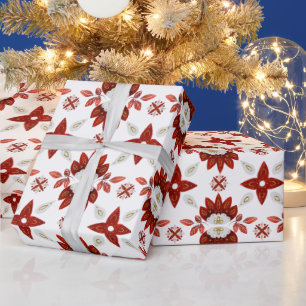 Papel De Regalo Patrón Kaleidoscopio Escandinavo Rojo y Oro